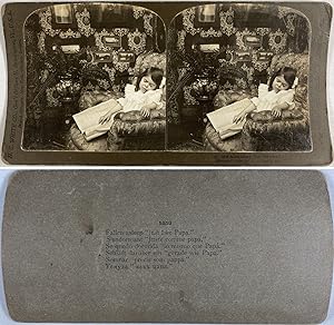 Fillette endormie dans un canapé, Vintage silver print, ca.1900, stéréo