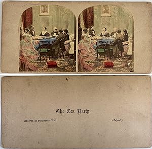 Tea party, Vintage albumen print, ca.1880, stéréo