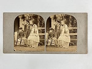 Femme et ses deux garçons, Vintage albumen print, ca.1860, stéréo