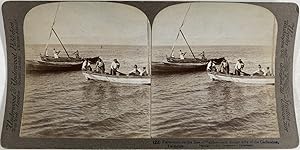 Palestine, Pêcheurs sur la Mer de Galilée, Vintage print, ca.1870, Stéréo