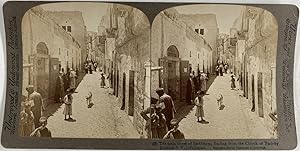 Palestine, Bethléem, rue Principale partant de l'Église de la Nativité, Vintage albumen print, ca...