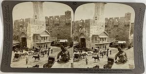 Palestine, Jerusalem, la Porte de Jaffa, Vintage print, ca.1880, Stéréo