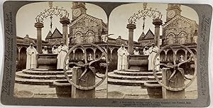 Florence, Monastère Certosa, balustrade d'un puits de Michel-Ange, Vintage print, ca.1880, Stéréo