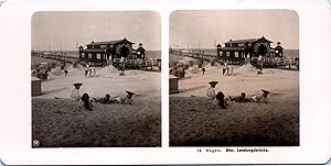 Allemagne, Rügen, Binz, la plage et la jetée, Vintage print, ca.1900, Stéréo