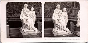 Paris, Luxembourg, Sculpture la Mère des Gracques par Cavelier, Vintage print, ca.1900, Stéréo