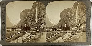 Underwood, Switzerland, Lauterbrunnen Valley, stereo, Staubbach Waterfalls, 1908