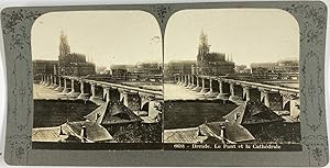 Allemagne, Dresden, le Pont et la Cathédrale, Vintage print, ca.1900, Stéréo