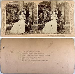 Les mariés après la cérémonie, Vintage albumen print, 1900, Stéréo