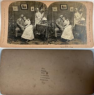Couple amoureux, Vintage albumen print, 1896, Stéréo