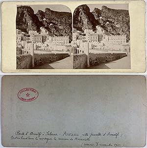 Atrani, vue générale, Vintage citrate print, novembre 1905, Stéréo