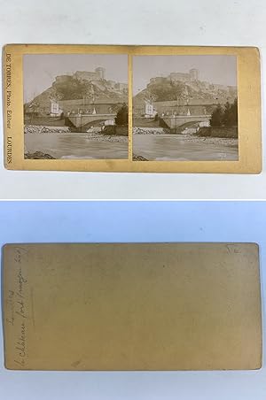 Lourdes, le Château fort, Vintage citrate print, ca.1900, Stéréo