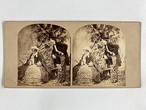 Scène animée, Homme regardant une femme, Vintage albumen print, ca.1870, stéréo