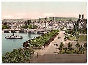 Schweiz, Zürich, Utoquai mit Quaibrücke und Münsterbrücke