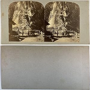 Charrette près d'une chute, Vintage albumen print, ca.1860, Stéréo