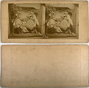 Scène, Comédiens témoins d'une déclaration d'amour, Vintage albumen print, ca.1870, Stéréo