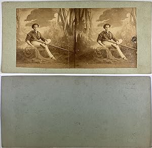 Portrait d'un Gondolier, Vintage albumen print, ca.1880, Stéréo