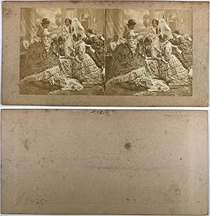 Femmes en costume d'époque, Vintage albumen print, ca.1880, Stéréo