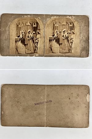 Femmes à la messe, Vintage albumen print, ca.1860, Stéréo