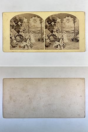 Scène, femmes près d'un rocher, Vintage albumen print, ca.1860, Stéréo