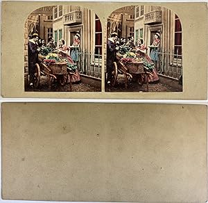 Vendeuse de Légumes et son Kiosque rempli, Vintage albumen print, ca.1880, Stéréo