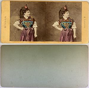 Jeune femme en costume régional d'Alsace, Vintage albumen print, ca.1860, stéréo