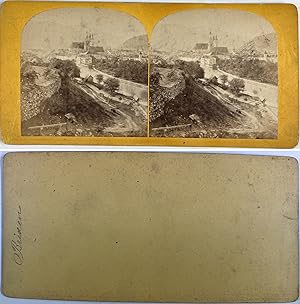 Panorama avec église, Vintage albumen print, ca.1860, Stéréo