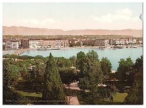 Suisse, Lac Léman, Genève, Île J.J. Rousseau et le Mont-Blanc