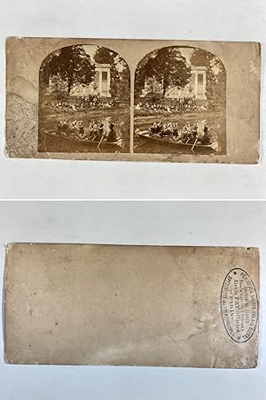 jeunes femmes dans un canot, Vintage albumen print, ca.1860, Stéréo