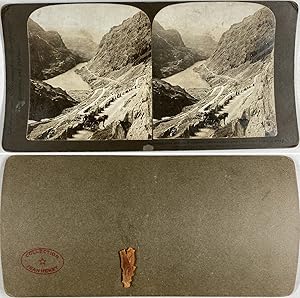 Norvège, Chemin et Fjord, Vintage silver print, ca.1900, Stéréo