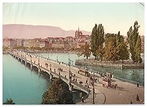 Suisse, Lac Léman, Genève, Pont du Mont-Blanc et île J.-J. Rousseau