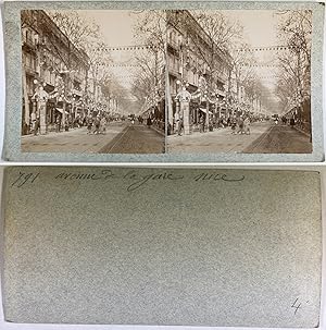 Nice, Avenue de la Gare, Vintage citrate print, ca.1900, Stéréo