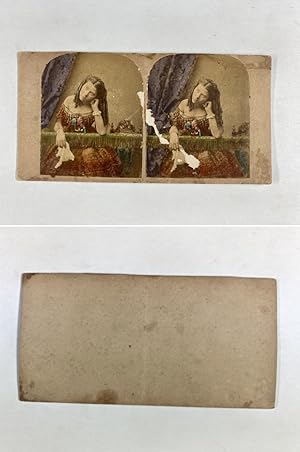 Femme aux cheveux bouclés, Vintage albumen print, ca.1860, Stéréo
