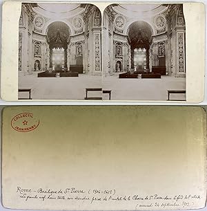 Rome, Basilique Saint-Pierre, la nef, Vintage citrate print, septembre 1902, Stéréo