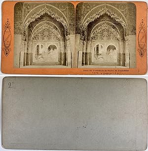 Espagne, Palais de l'Alhambra, Salle de Lindaraja, Vintage albumen print, ca. 1870, Stéréo