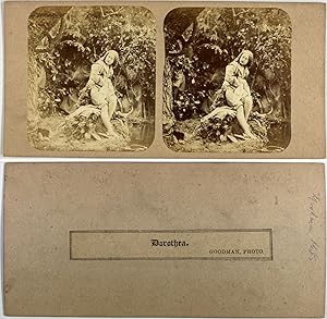 Dorothea assise près d'un cour d'eau, Vintage albumen print, ca.1860, Stéréo