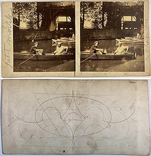 Deux hommes dans une barque, Vintage albumen print, ca.1860, Stéréo