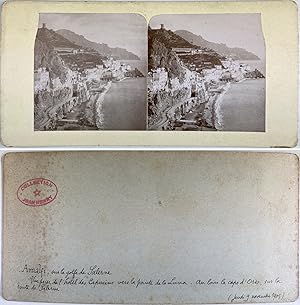 Amalfi, Vue du golfe de Salerne, Vintage citrate print, novembre 1905, Stéréo