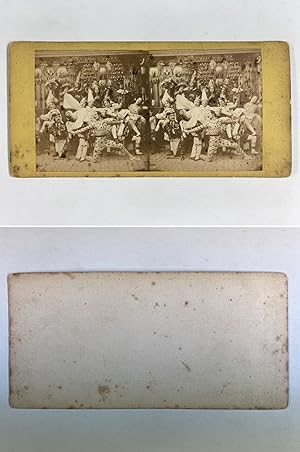 Troupe de théâtre en costumes, Vintage albumen print, ca.1870, Stéréo
