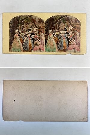 Scène, Jeu de jardin avec les yeux bandés, Vintage albumen print, ca.1860, Stéréo