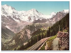 Suisse, Berner Oberland, Mürren mit Breithorn und dem Schmadrifall