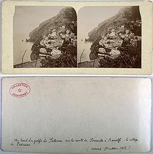 Amalfi, le Village de Positano et le golfe de Salerne, Vintage citrate print, octobre 1902, Stéréo