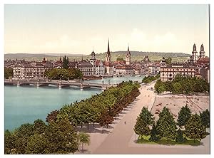Schweiz, Zürich, Utoquai mit Quaibrücke und Münsterbrücke