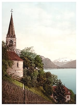 Bild des Verkufers fr Suisse, Lac Lman, Montreux, L?glise et la Dent du Midi zum Verkauf von photovintagefrance