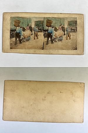 Ouvriers avec charrette, Vintage albumen print, ca.1870, Stéréo