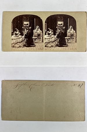 Comédiens jouant une scène dans un salon, Vintage albumen print, ca.1860, Stéréo
