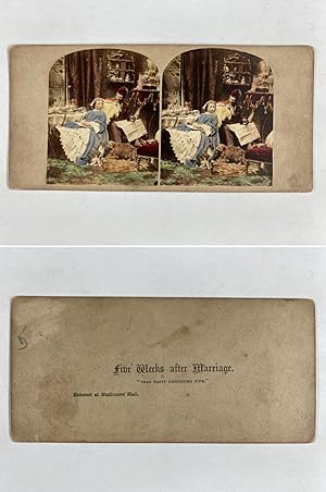 Un couple de nouveaux mariés dans leur salon, Vintage albumen print, ca.1860, Stéréo