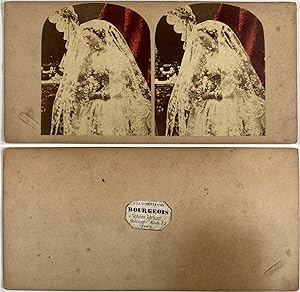 Portrait de la mariée, Vintage albumen print, ca.1860, Stéréo