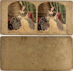 Femme dans un fauteuil, Vintage albumen print, ca.1860, Stéréo