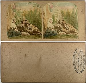 Troubadours au repos, Vintage albumen print, ca.1860, Stéréo