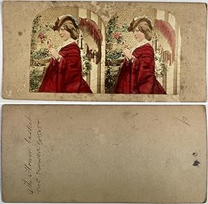 Jeune femme au panier de fleurs, Vintage albumen print, ca.1860, Stéréo